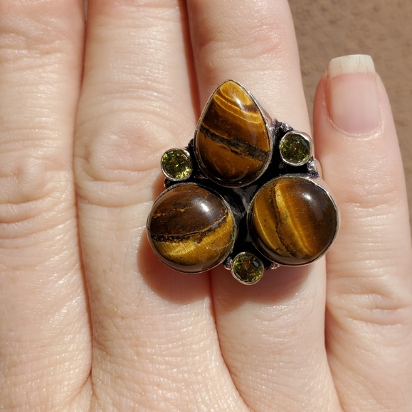 New Tiger Eye and Citrine 925 Silver Ring. - Picture 6 of 11